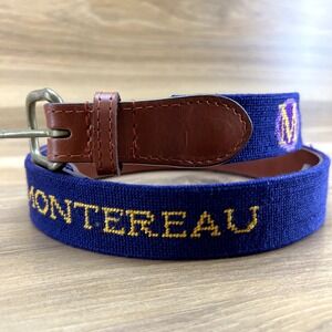 Smathers & Branson Mens Belt Size 42 Needlepoint Navy Handstitched MONOGRAMED